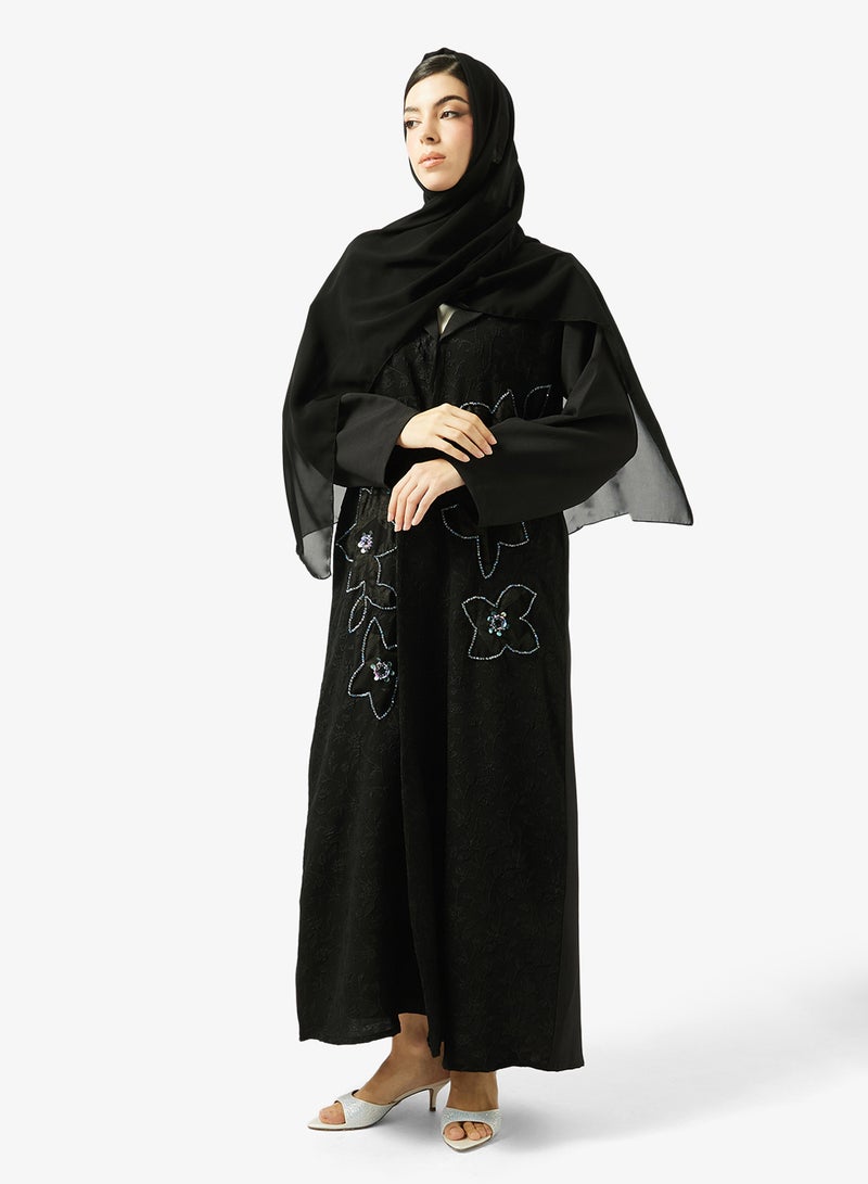 هيا كلوزيت عباية مفتوحة من الأمام مزينة بياقة لابيل عريضة - Image 1